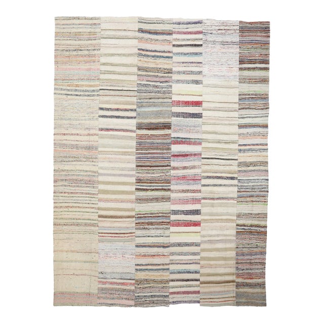 Mid 20th Century Vintage Striped Large Turkish Rag Rug For Sale
