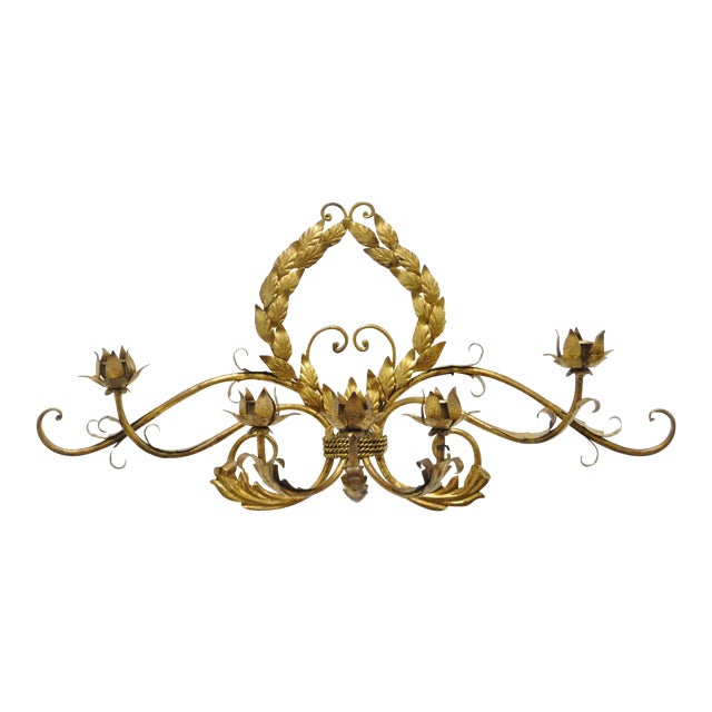 31 Vintage Hollywood Regency Italian Tole Gold 5 Candle Wall