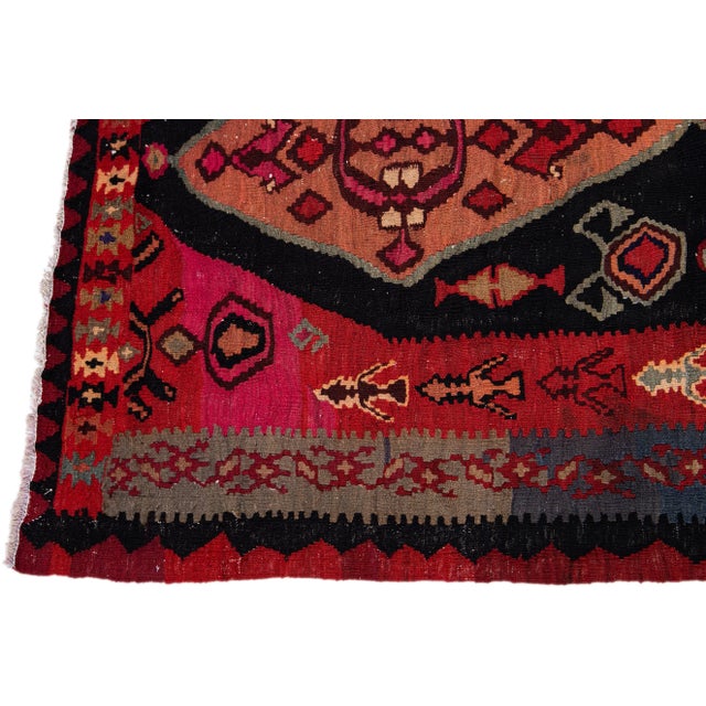 Mid-20th Century Turkish Kilim Pink Handmade Tribal Wool Rug For Sale - Image 4 of 8