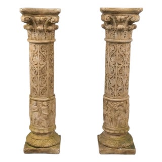 Neo-Renaissance Style Sculpted Columns in Reconstituted Stone, 1900s, Set of 2 For Sale