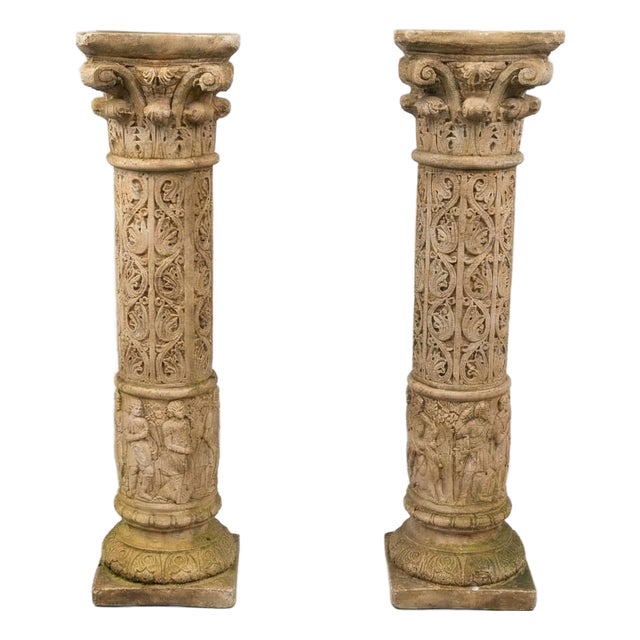 Neo-Renaissance Style Sculpted Columns in Reconstituted Stone, 1900s, Set of 2 For Sale