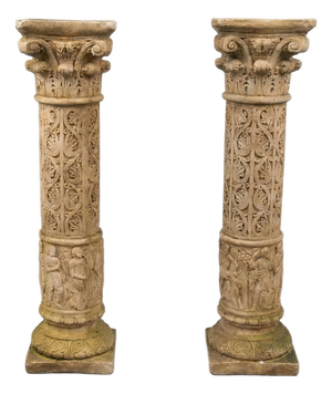 Neo-Renaissance Style Sculpted Columns in Reconstituted Stone, 1900s, Set of 2