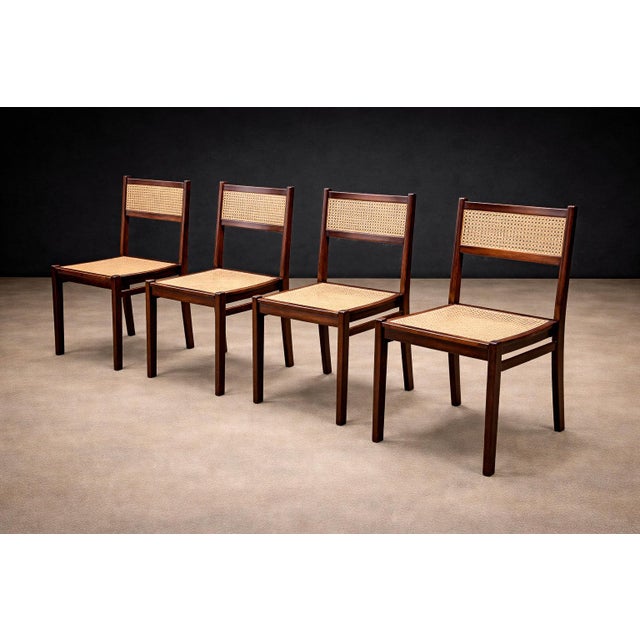 1960s Set of 4 Dining Chairs in Rosewood & Cane, Unknown, 1960s For Sale - Image 5 of 11