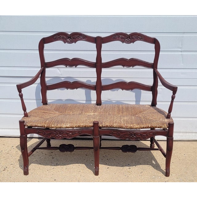 Vintage Country French Settee Red Paint For Sale In Philadelphia - Image 6 of 8