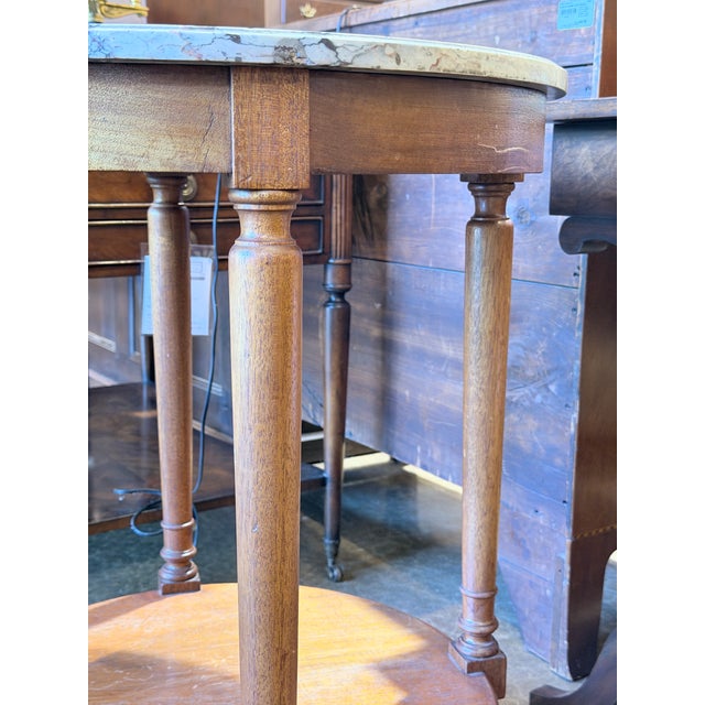 Late 20th Century Vintage Louis XVI Style Round Marble Top Side Table With Lower Shelf For Sale - Image 5 of 8
