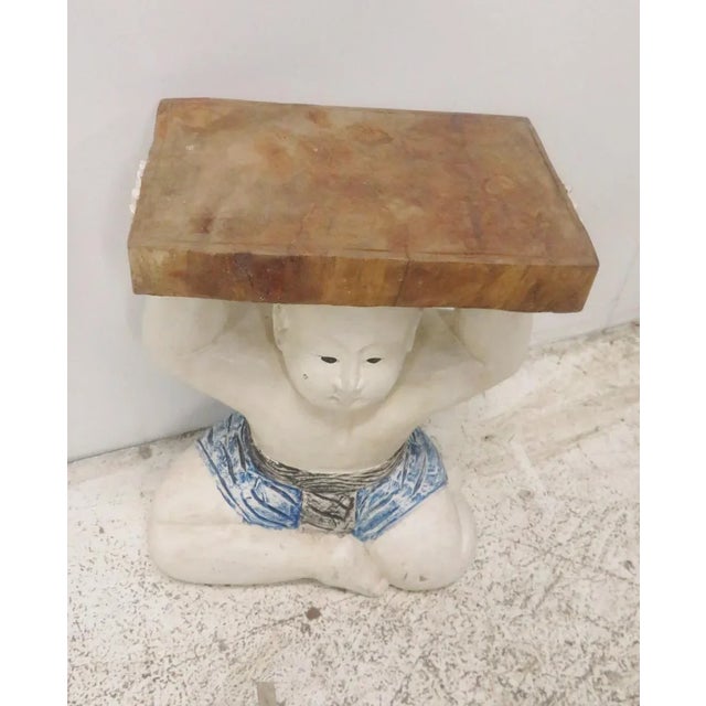 Boho Chic Asian Figure Wood Carved Garden Seat For Sale - Image 3 of 4