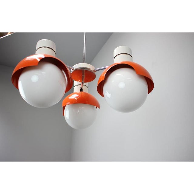 Czechoslovak Space Age Orange and Opaline Glass Chandelier from Napako, 1970s For Sale - Image 3 of 17