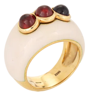Garnet Enamel Dome Ring Sz 6 Vintage 18k Yellow Gold Wide Band Estate Jewelry