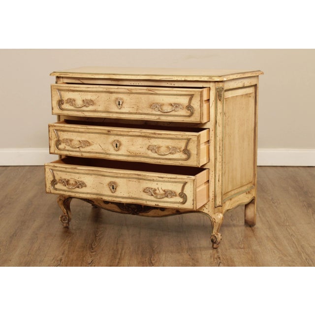 French French Louis XV Style Distressed Painted 3 Drawer Chest For Sale - Image 3 of 13