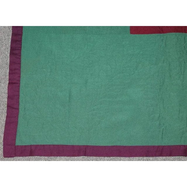 Green 1930s Amish Wool Sunshine and Shadow Quilt Lancaster Co., Pa. For Sale - Image 8 of 12