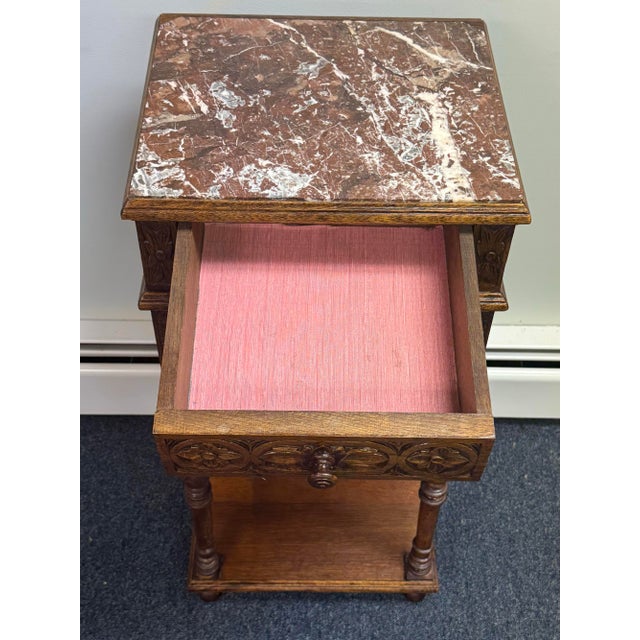 Antique French Breton Carved Oak Marble Too Nightstand For Sale - Image 11 of 12