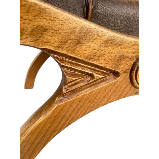 Chesterfield Ottoman in Carved Wood and Leather, 1960s For Sale - Image 14 of 16