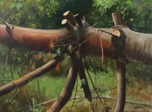 1950s Robert Angeloch Fine Large Oil Painting Fallen Tree in Lands