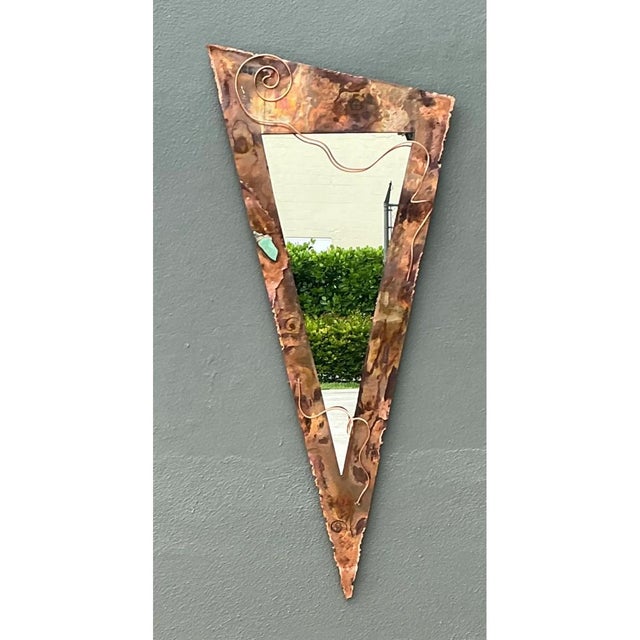 Contemporary Vintage Post Modern Copper Triangle Wall Mirror For Sale - Image 3 of 12