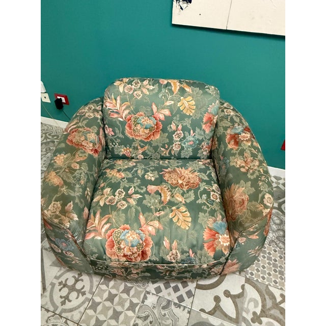 Art Deco Chairs in Floral Silk Fabric with Brass Base, 1940, Set of 2 For Sale - Image 11 of 17