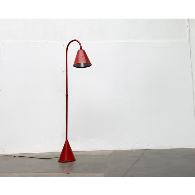 Metal Mid-Century Leather Floor Lamp by Jacques Adnet for Valenti, Spain, 1960s For Sale - Image 7 of 18
