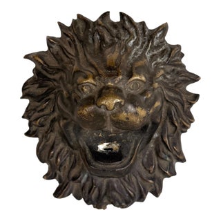 Vintage Victorian Architectural Cast Brass Lions Head Wall Art For Sale