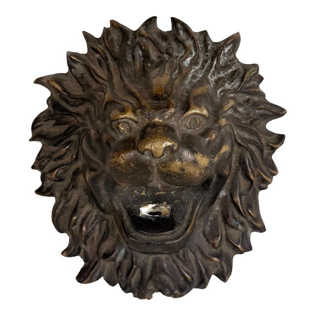Vintage Victorian Architectural Cast Brass Lions Head Wall Art For Sale