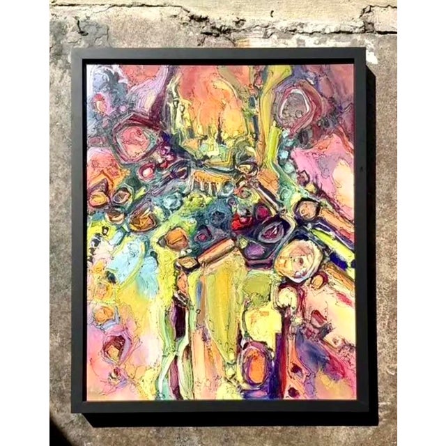 Vintage Original Abstract Oil Painting on Canvas For Sale In West Palm - Image 6 of 12