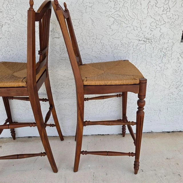 Ethan Allen Country French Wheat Sheaf Back Rush Seat Bar Stools Set of 2 For Sale - Image 12 of 18