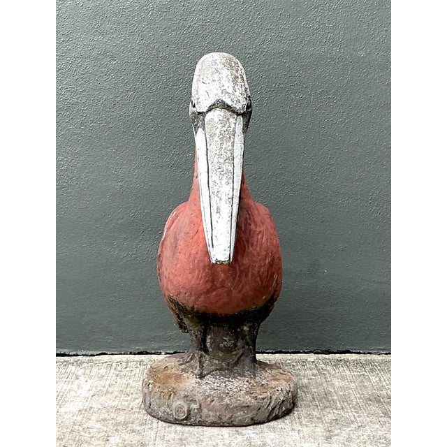 Rustic Vintage Painted Cement Pelican Sculpture For Sale - Image 3 of 12