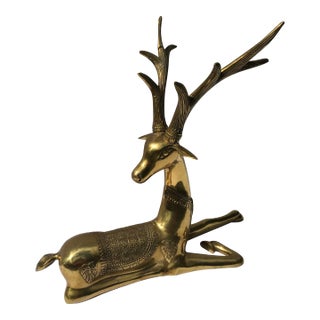 1970s Recumbent Brass Deer For Sale