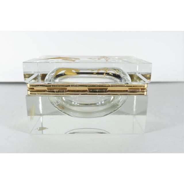 Contemporary Vintage Etched Gold Glass Murano Box Bird & Plant For Sale - Image 3 of 9
