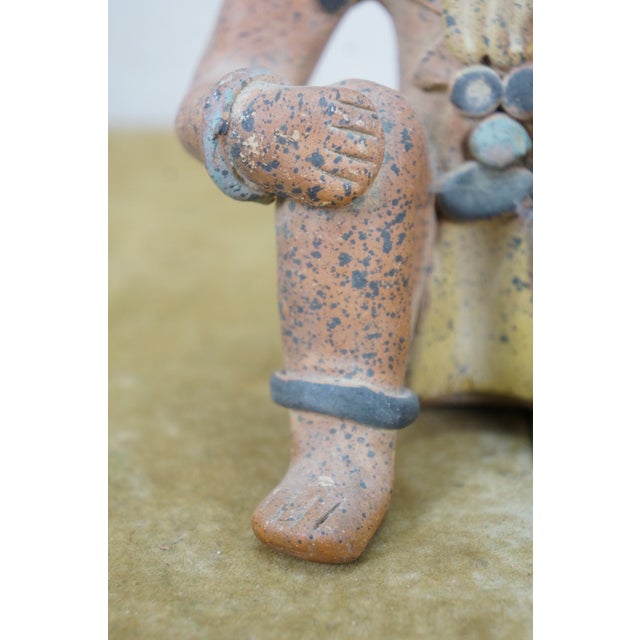 Mid 20th Century Vintage Terracotta Pre Columbian Style Seated Aztec Mayan Figure Statue 9" For Sale - Image 5 of 10