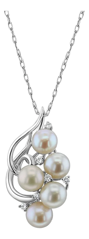 Freshwater Pink Pearl with Diamond Accent Necklace 14k White Gold 16"