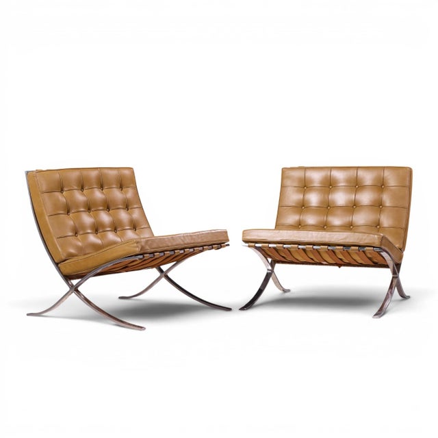 Mies van der Rohe for Knoll Mid Century Barcelona Lounge Chairs - Pair Each chair measures: 30 wide x 30 deep x 29.5 high,...