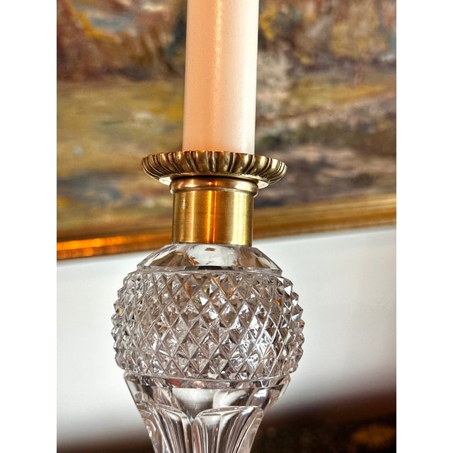 Glass Early 20th Century Wheel Cut Glass Candlestick Lamps - a Pair For Sale - Image 7 of 18