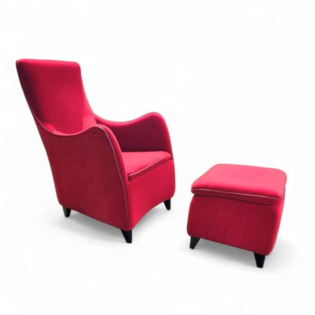 Red Set of Senta Armchair and Ottoman in Red Velvet by Gerard van den Berg for Wittmann For Sale - Image 8 of 18
