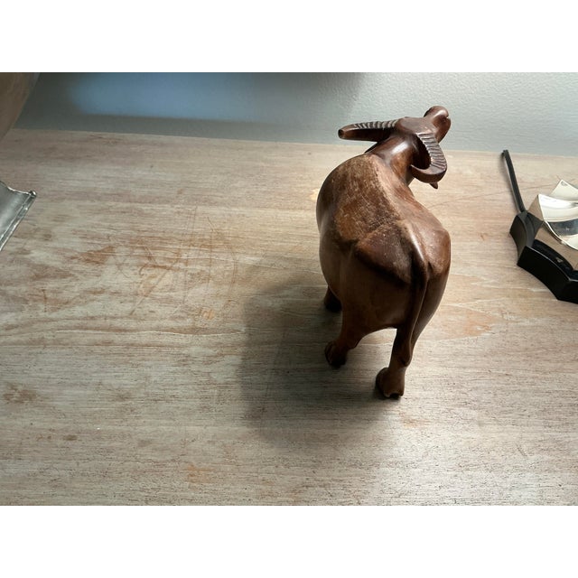 1950s Vintage Hand Carved Wooden Sculpture of an Asian Water Buffalo For Sale - Image 5 of 8