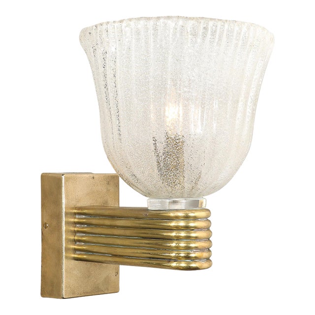 Mid-Century Hand-Blown Murano Fluted Pulegoso Glass Sconce by Barovier & Toso For Sale