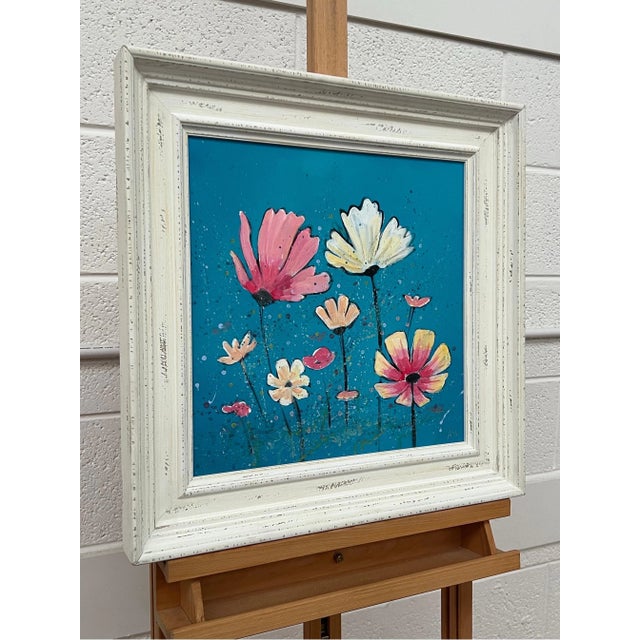 Design Study of Wild Pink & White Flowers on a Turquoise Background by Contemporary British Artist, Angela Wakefield. Art...