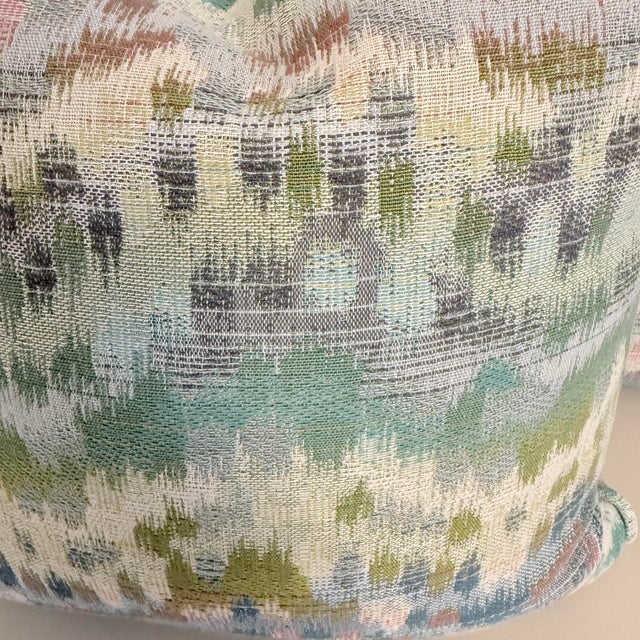 Textile Decorative Throw Pillows in Robert Allen Watercolor Ikat Jacquard Fabric, a Pair For Sale - Image 7 of 9