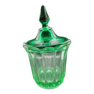 Vintage Fenton Glass "Vulcan" Sea Mist Green Covered Candy Dish. For Sale