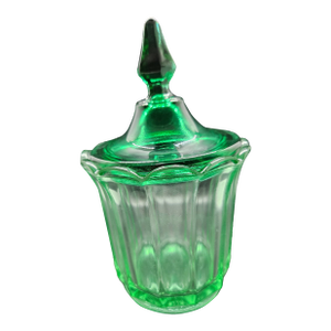 Vintage Fenton Glass "Vulcan" Sea Mist Green Covered Candy Dish.
