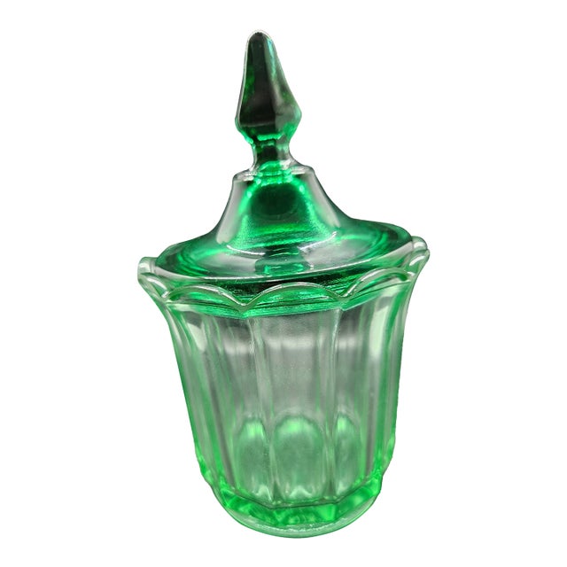 Vintage Item Is a Fenton Glass "Vulcan" Sea Mist Green Covered Candy Dish. For Sale