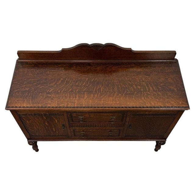 Wood Antique English Edwardian Carved Oak Sideboard For Sale - Image 7 of 14
