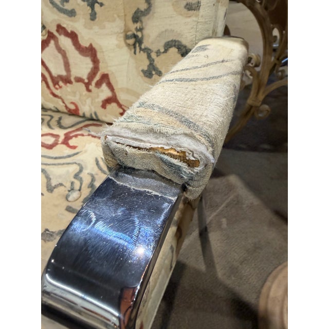 Cream Cream, Blue & Red Set of 8 Attributed to Milo Baughman Chrome MCM Dining Chairs For Sale - Image 8 of 8