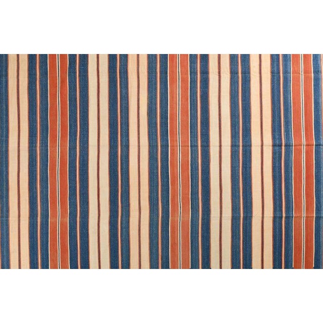 Rug & Kilim 1950s Vintage Dhurrie Flat Weave in Blue and Orange Stripes Patterns by Rug & Kilim For Sale - Image 4 of 7