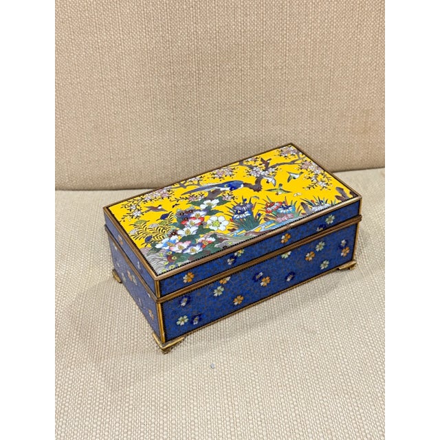 Japanese Japanese Cloisonne Enamel Bird and Floral Trinket Box Signed Inaba, Meiji For Sale - Image 3 of 15