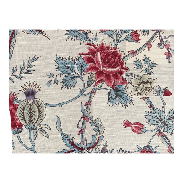 Full-Width Bennison Petronella Fabric Remnant on Oyster Linen For Sale