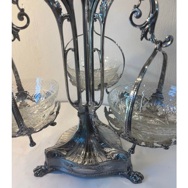 Vintage Silver Metal and Crystal Epergne For Sale - Image 4 of 12