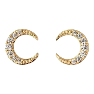 14k Solid Gold Crescent Half Moon Stud Earrings - 2 Pieces