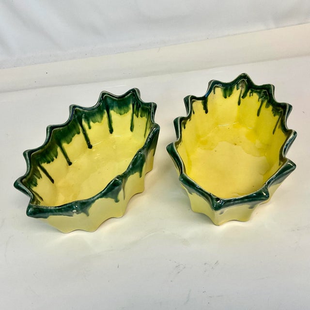 Canary Yellow 1940s Vintage Boho Chic Americana Drip Glazed Oval Planters by McCoy - A Pair For Sale - Image 8 of 12