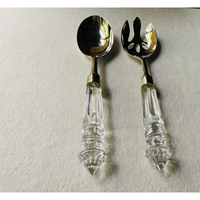 Vintage American Silverplate & Crystal Salad Servers Set - Art Deco Style Circa 1960 For Sale - Image 16 of 18