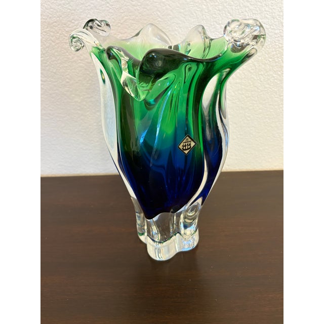 Mid-Century Modern Chrisbska Josef Hospodka Vintage Murano Style Hand Blown Glass Art Vase For Sale - Image 3 of 8