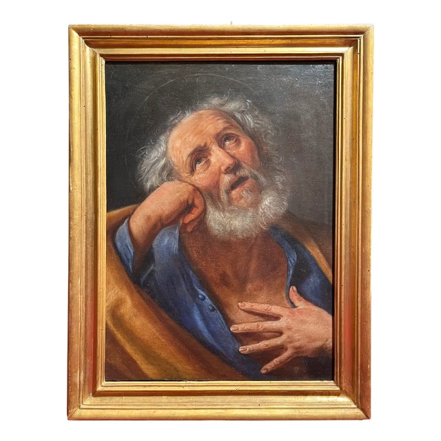 Ercole de Maria, Penitent Saint Peter, Oil on Canvas, 17th Century, Framed For Sale